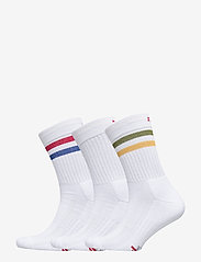 Tennis Performance Crew Socks 3 Pack - WHITE RETRO (STRIPES IN RED/BLUE, WHITE, GREEN/YELLOW)