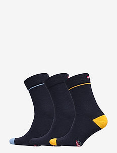 Merino Blend Dress Socks 3 Pack - yogastrumpor - multicolor (navy w. yellow/solid navy/navy w. blue)