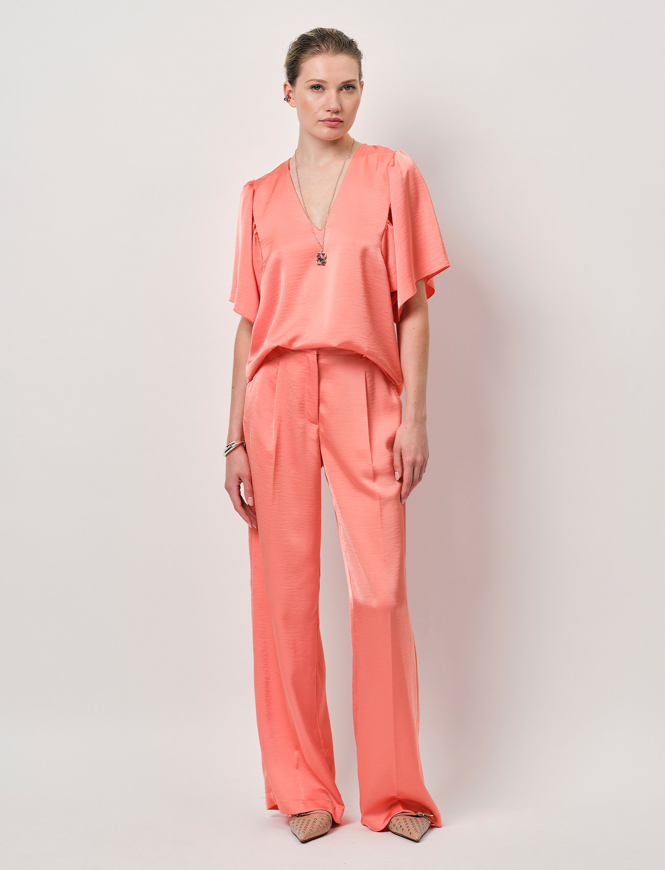 Dante6 Dante6-Jules Satin Smart Pants, 38, Coral, Underdele > Bukser, Dame