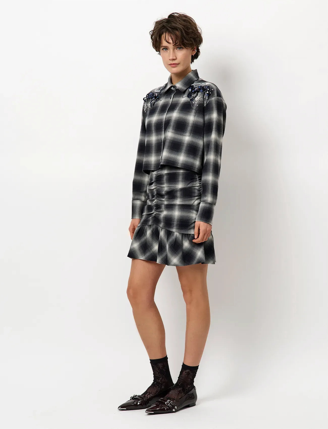 Dante6 Dante6-Eason Check Embellished Shirt, 42, Navy, Skjorter > Langærmede, Dame