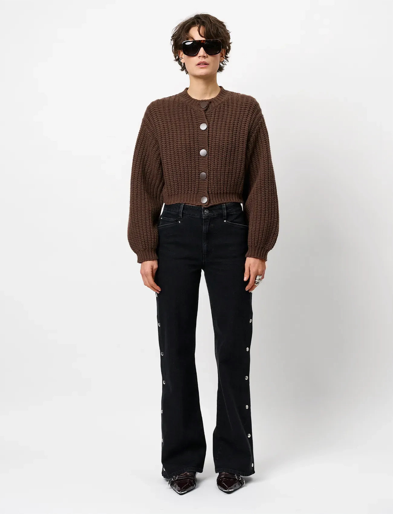 Dante6 Dante6-Zinnia Chunky Wool Cardigan, S, Brown, Strik > Cardigans, Dame