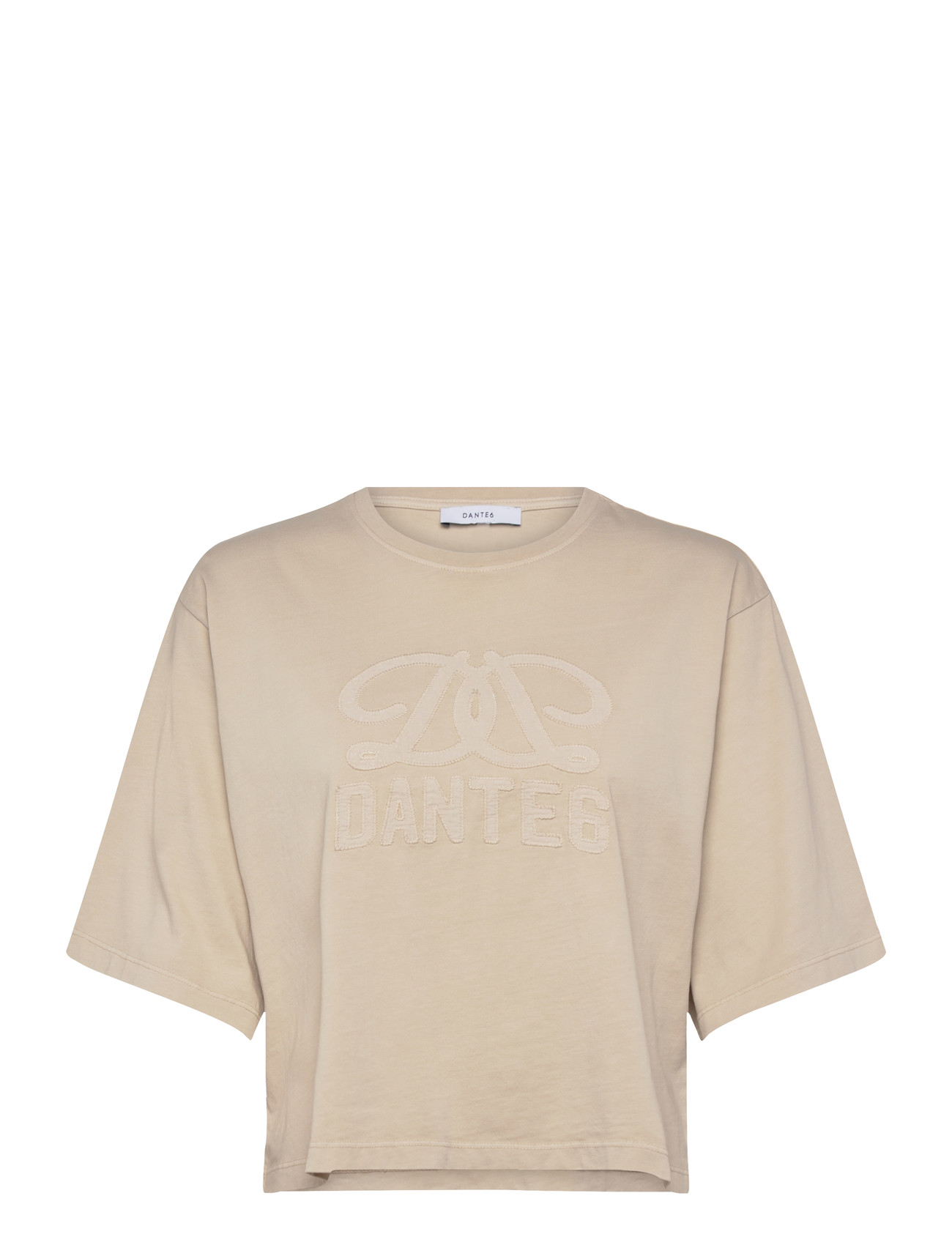 Dante6 Dante6-Maimu Loose Fit Cropped Logo Tee, S, Beige, Crop Overdele > Crop Overdele Med Korte Ærmer, Dame