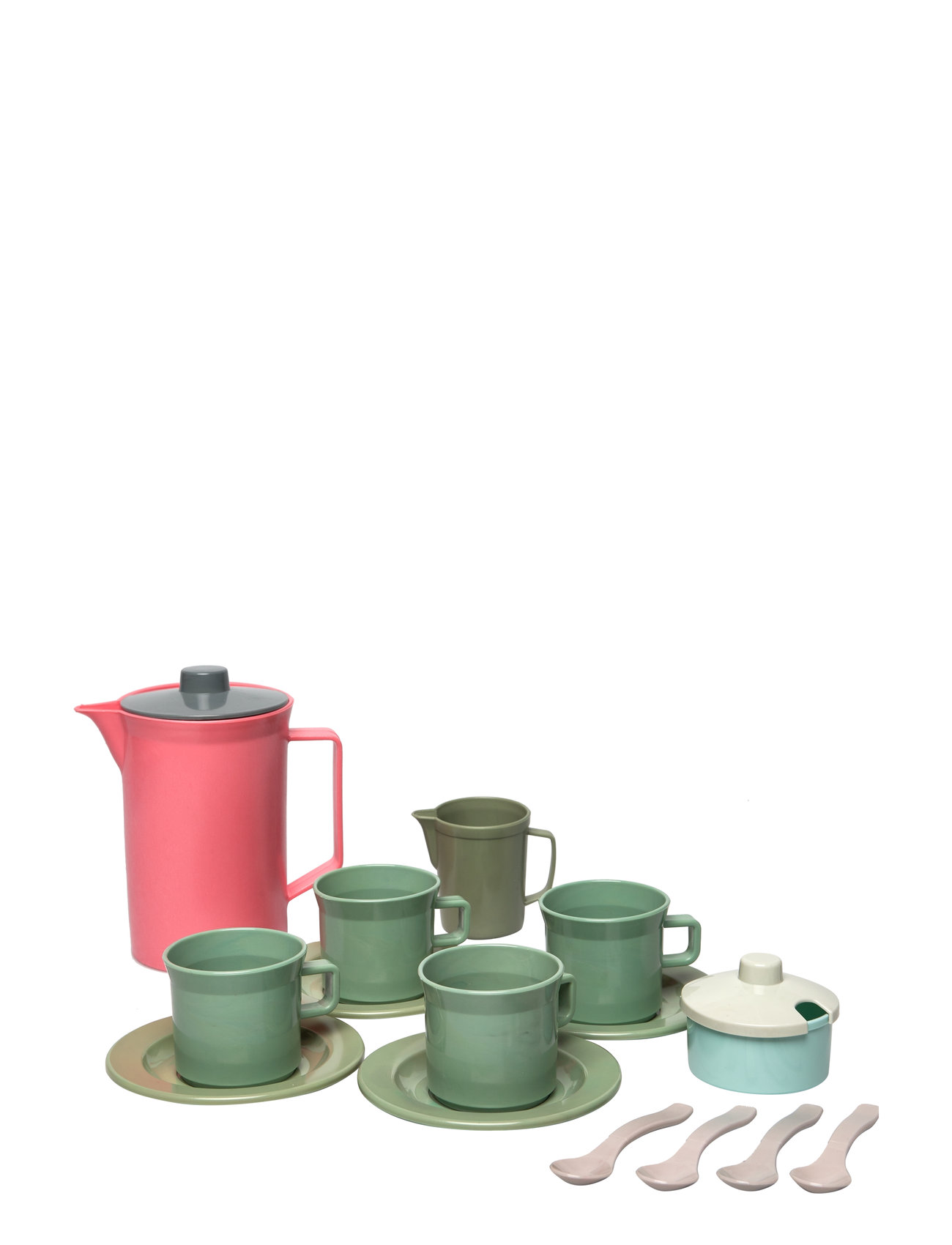 Green Bean Coffee Set In Net 17 Pcs Toys Toy Kitchen & Accessories Coffee & Tea Sets Multi/patterned Dantoy