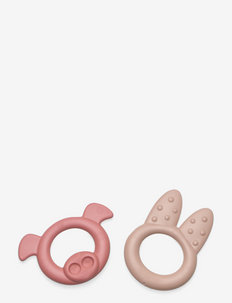 TINY BIO TEETHER RING RED & BEIGE-2 PCS - purulelut - rosa, pastelbrown