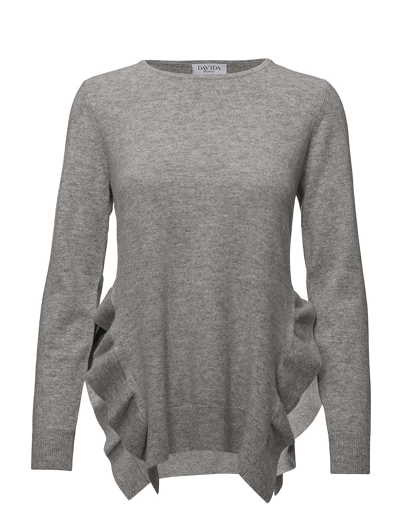Side Slit Frill Sweater Gebreide Trui Grijs Davida Cashmere davida cashmere kopen in de aanbieding