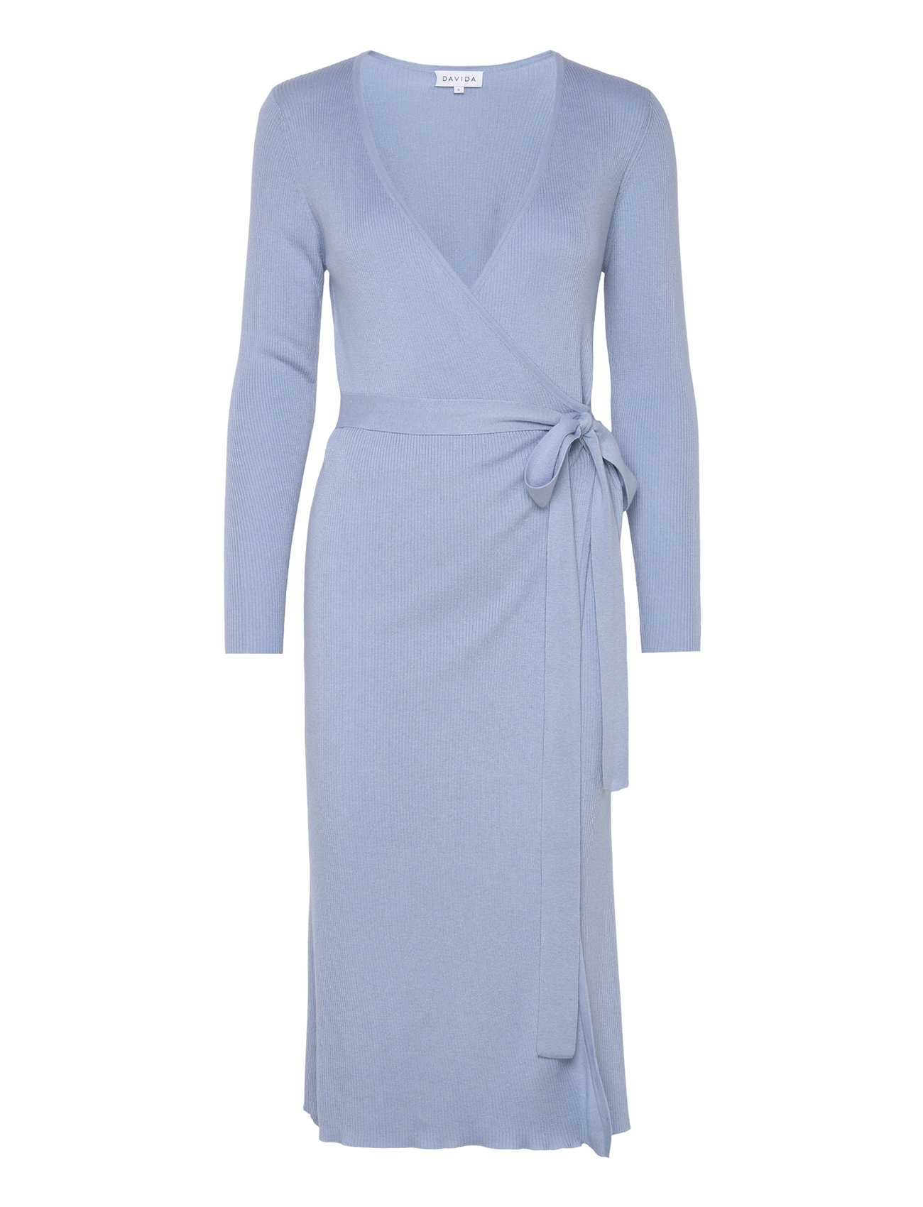 Davida Cashmere Fine Knit Rib Wrap Midi Dress Blå