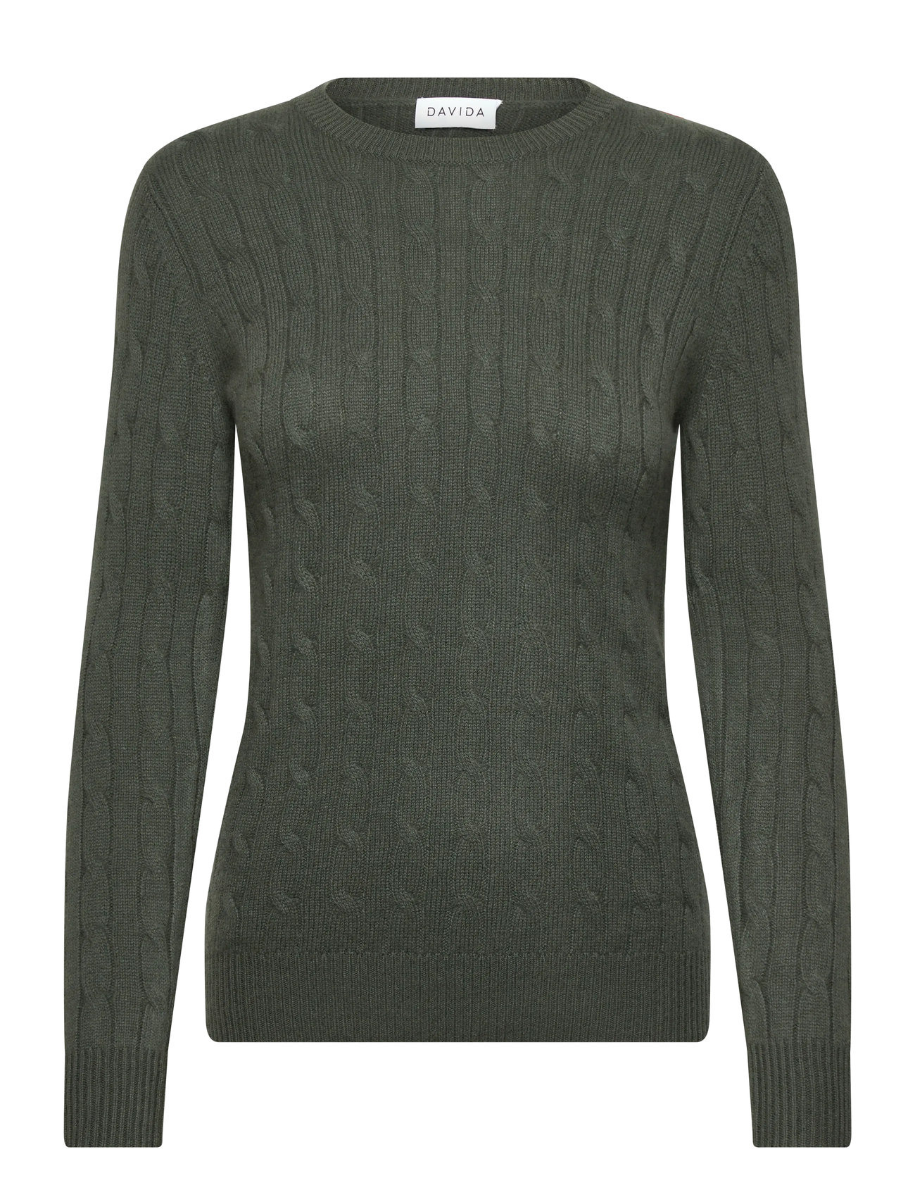 DAVIDA CASHMERE O-Neck Cable Pullover Khaki - S - Damen