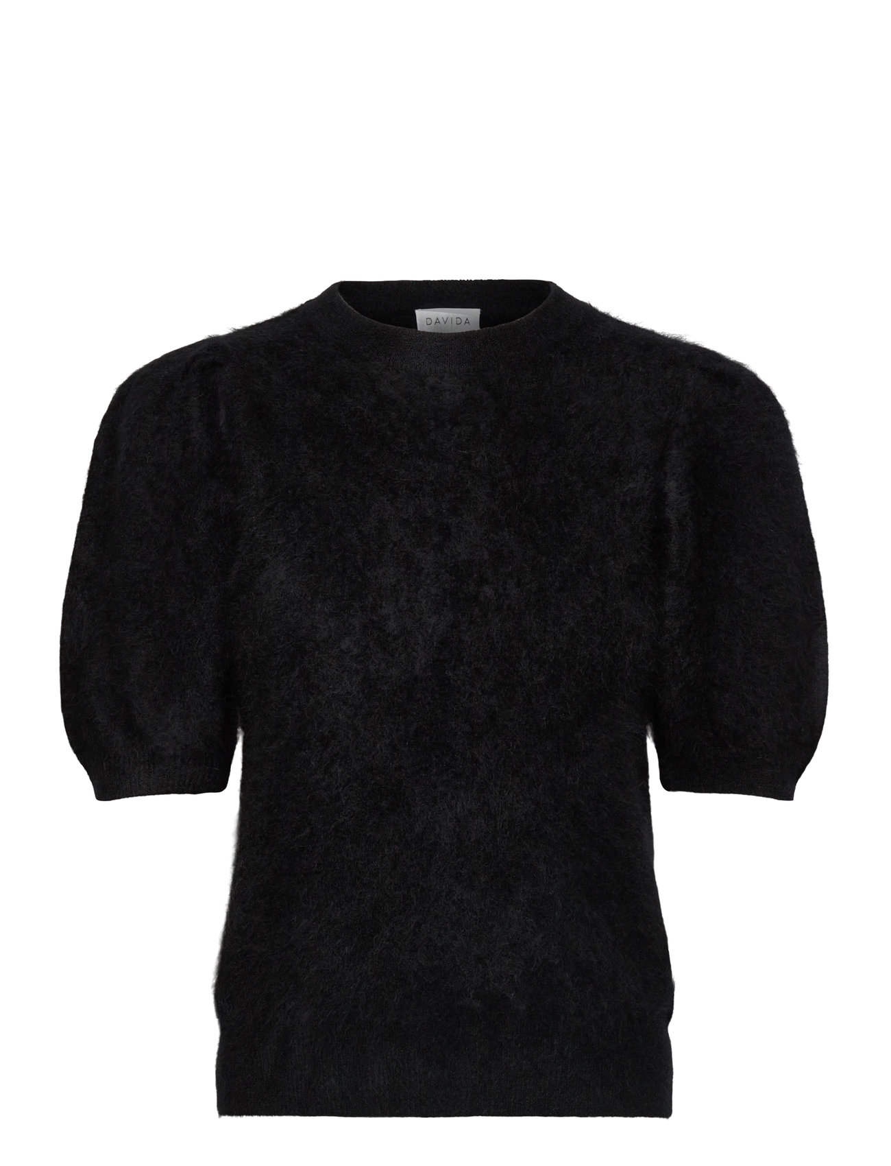 DAVIDA CASHMERE Brushed Puff Sleeve T-Shirt Schwarz - M - Damen