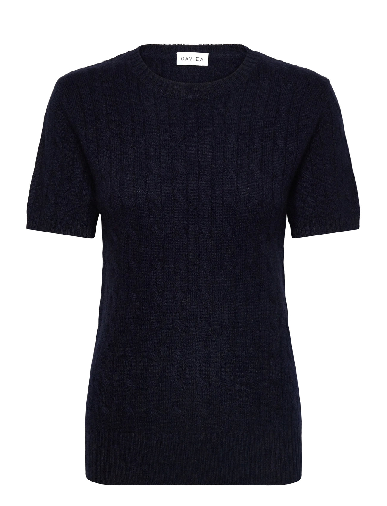 DAVIDA CASHMERE T-Shirt Cable Navy - M - Damen