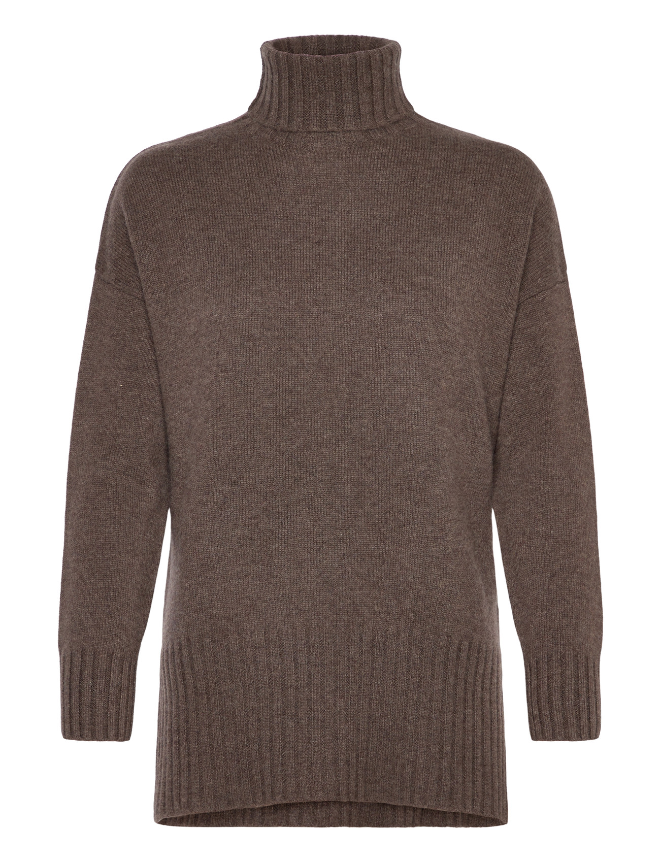 DAVIDA CASHMERE Rollkragen Oversized Slits Braun - L - Damen