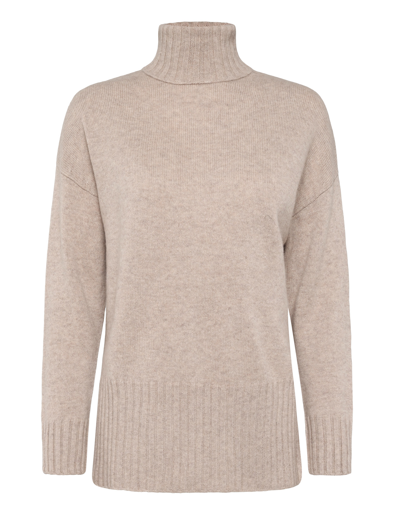 DAVIDA CASHMERE Rollkragen Oversized Slits Beige - M - Damen