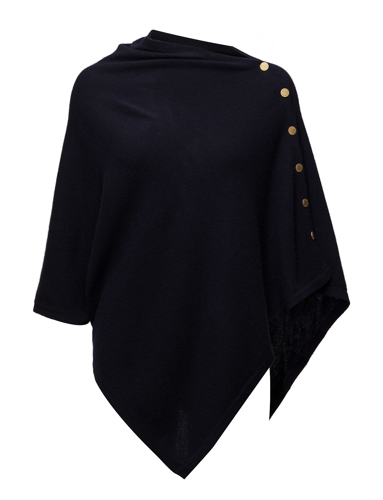 DAVIDA CASHMERE Poncho Gold Buttons Blau - One Size - Damen