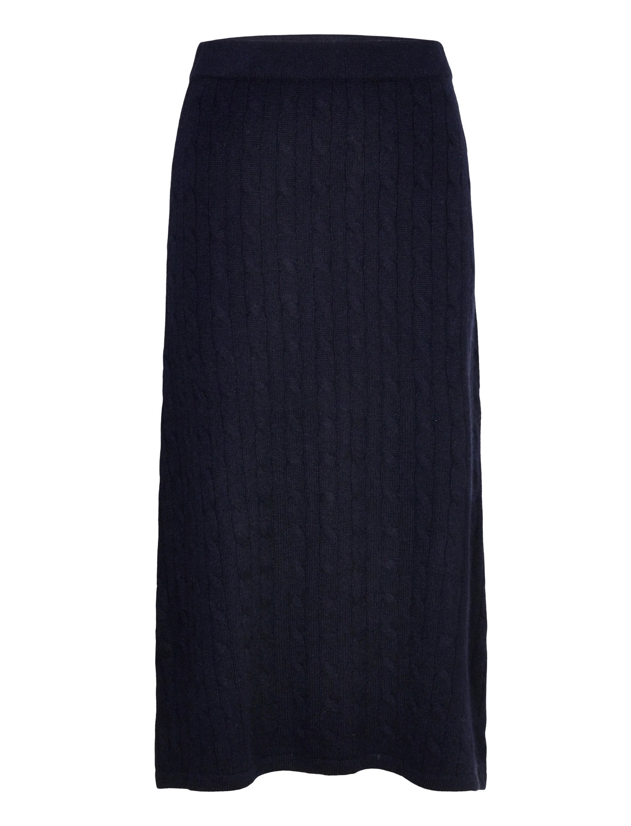 Davida Cashmere A-Line Cable Skirt, L, Navy, Nederdele > Knælange Og Midi Nederdele, Dame