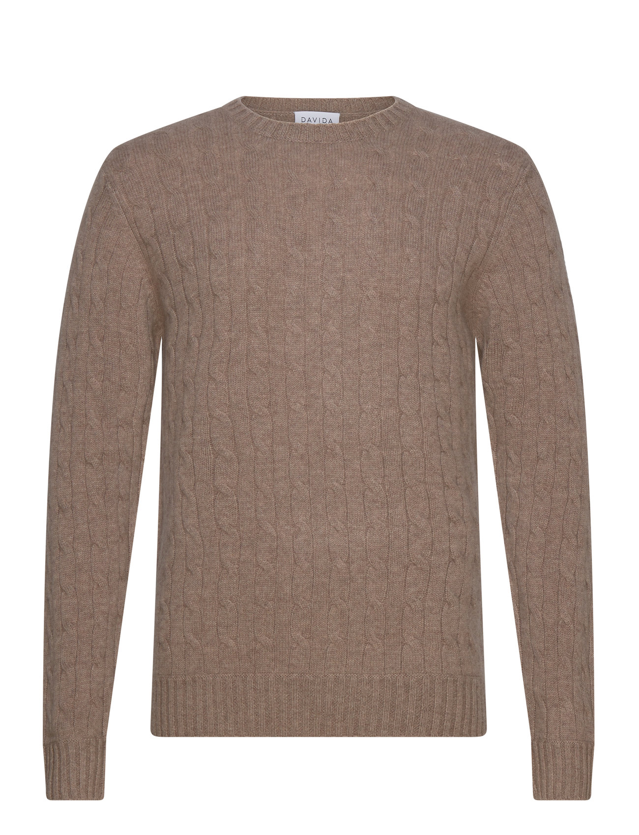 Man O-Neck Cable Sweater Brown Davida Cashmere