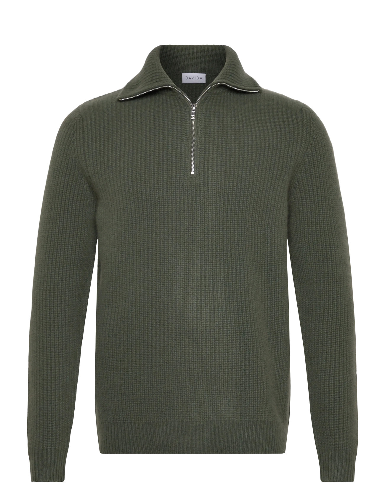 DAVIDA CASHMERE Man Chunky Rib Half Zip Grün - M - Herren