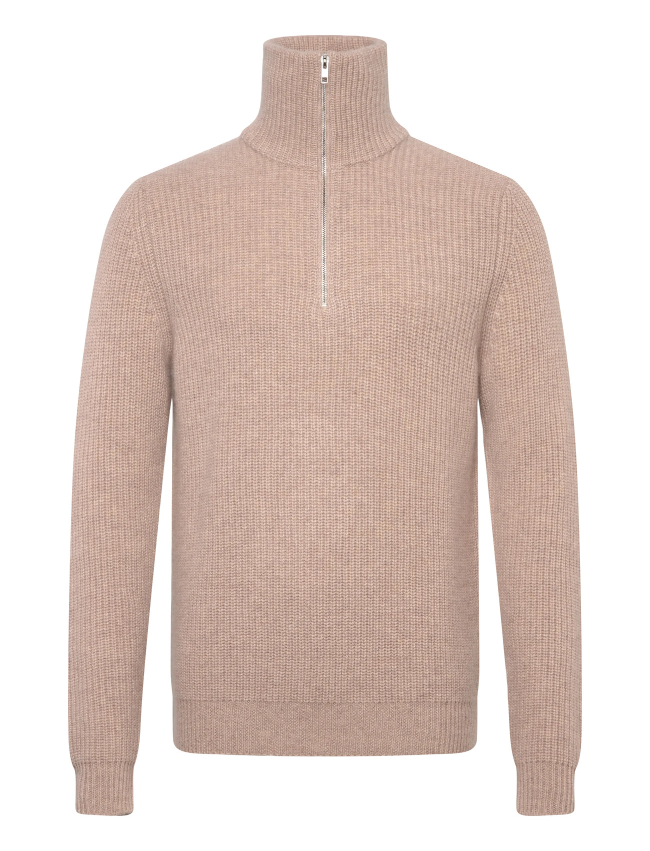 DAVIDA CASHMERE Man Chunky Rib Half Zip Beige - M - Herren