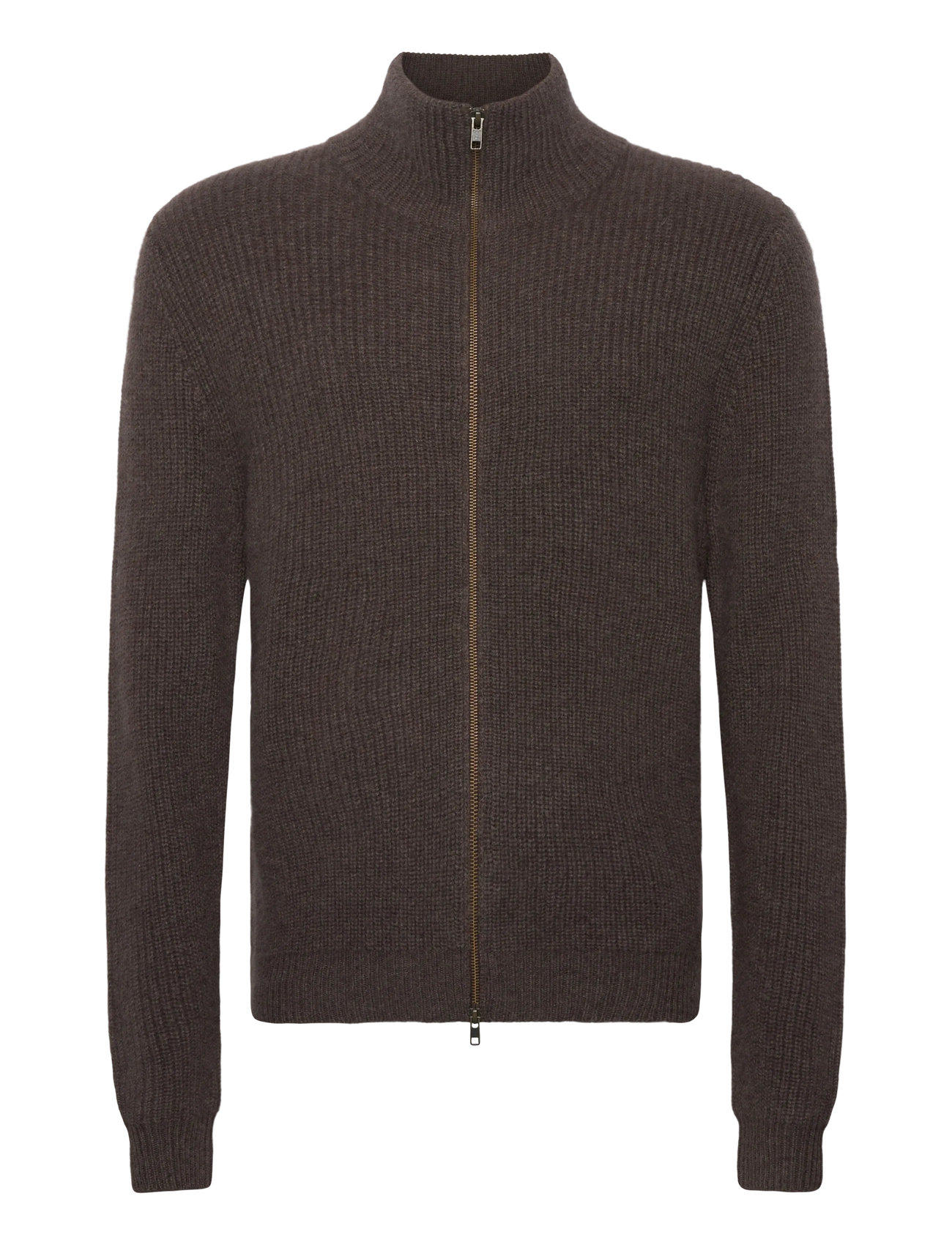 DAVIDA CASHMERE Man Rib Full Zip Braun - S - Herren