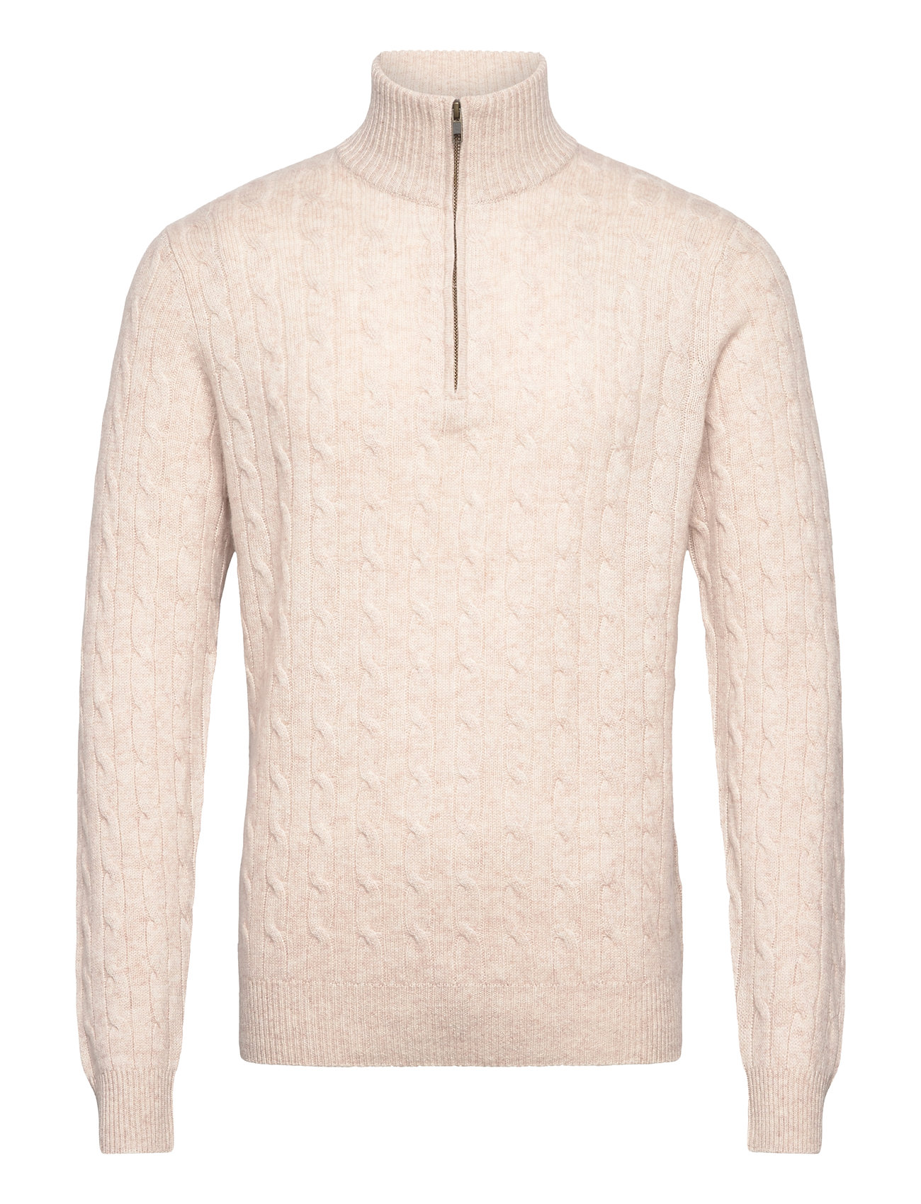 Davida Cashmere Man Half Zip Cable Sweater Beige