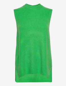Rib O-neck Long Vest - knitted vests - apple green