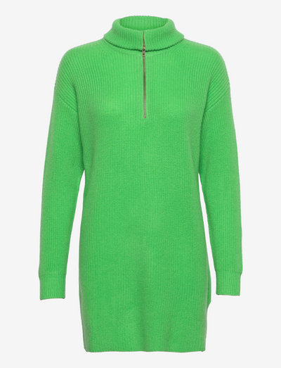 Half Zip Ribbed Long Sweater - poolopaidat - apple green
