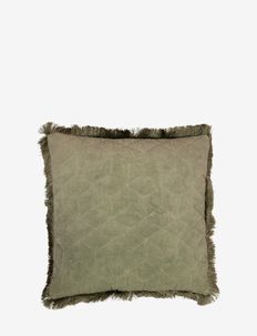 Day quilted velvet cushion fringes - kuddfodral - reseda green