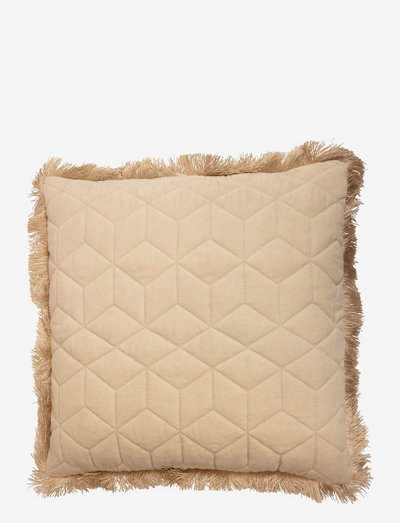 Day quilted velvet cushion fringes - kuddfodral - bone white