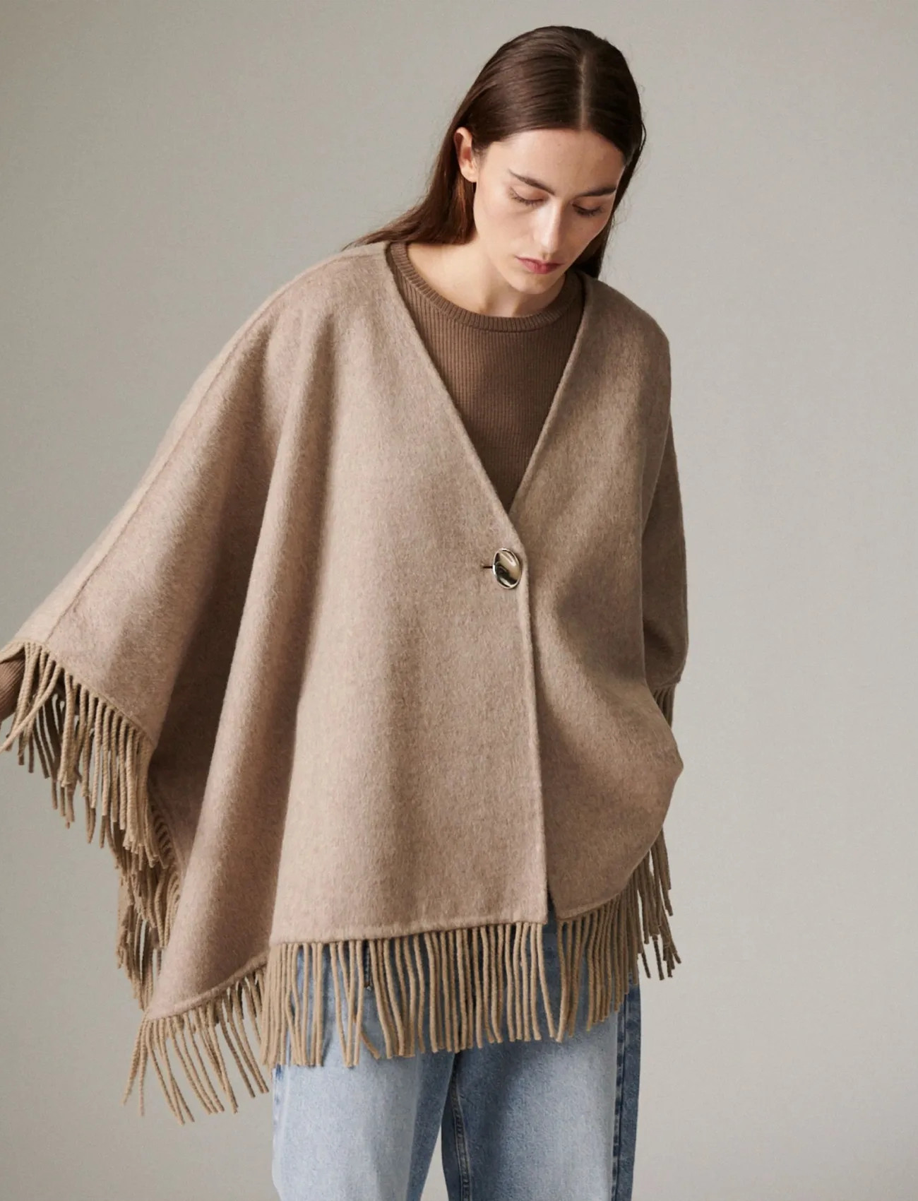 Day Birger et Mikkelsen Sybil Fringes - Double Faced Wool, One Size, Beige, Jakker > Let Sommerjakke, Dame