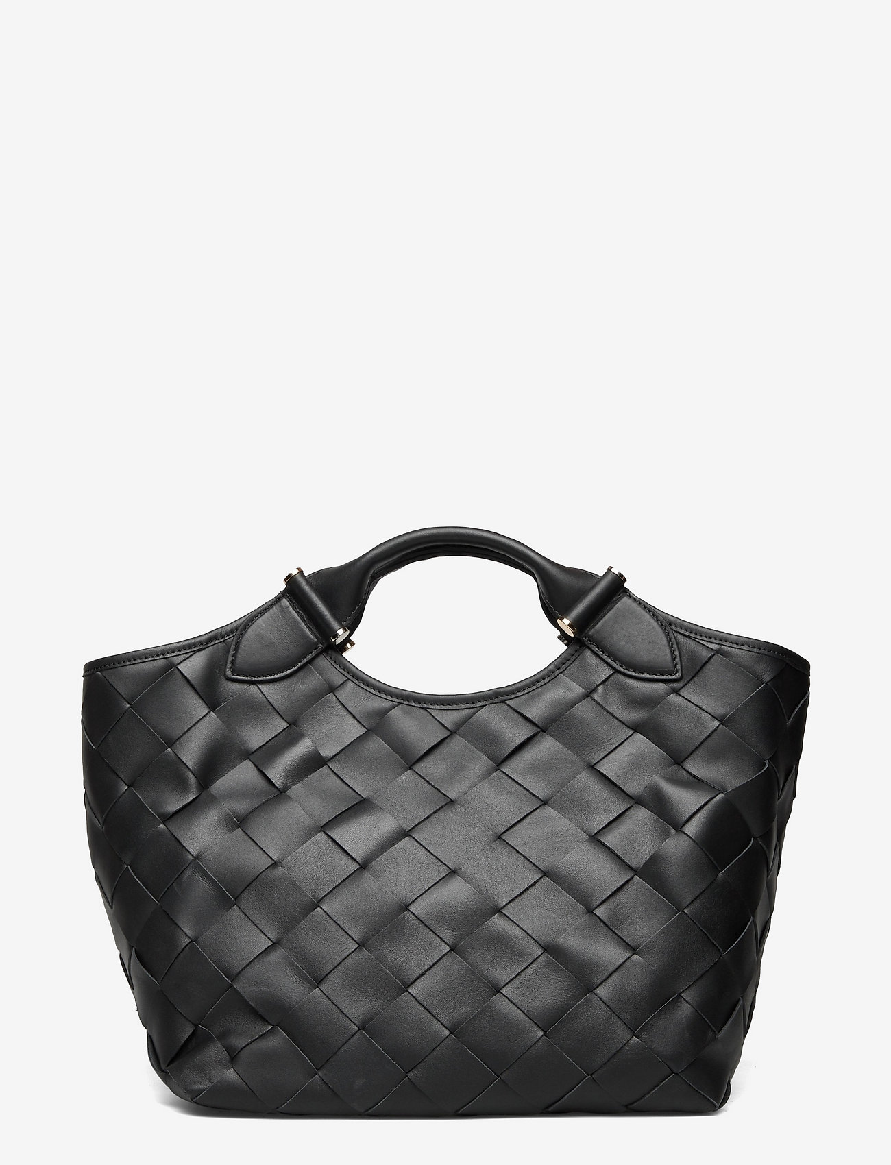 black woven tote