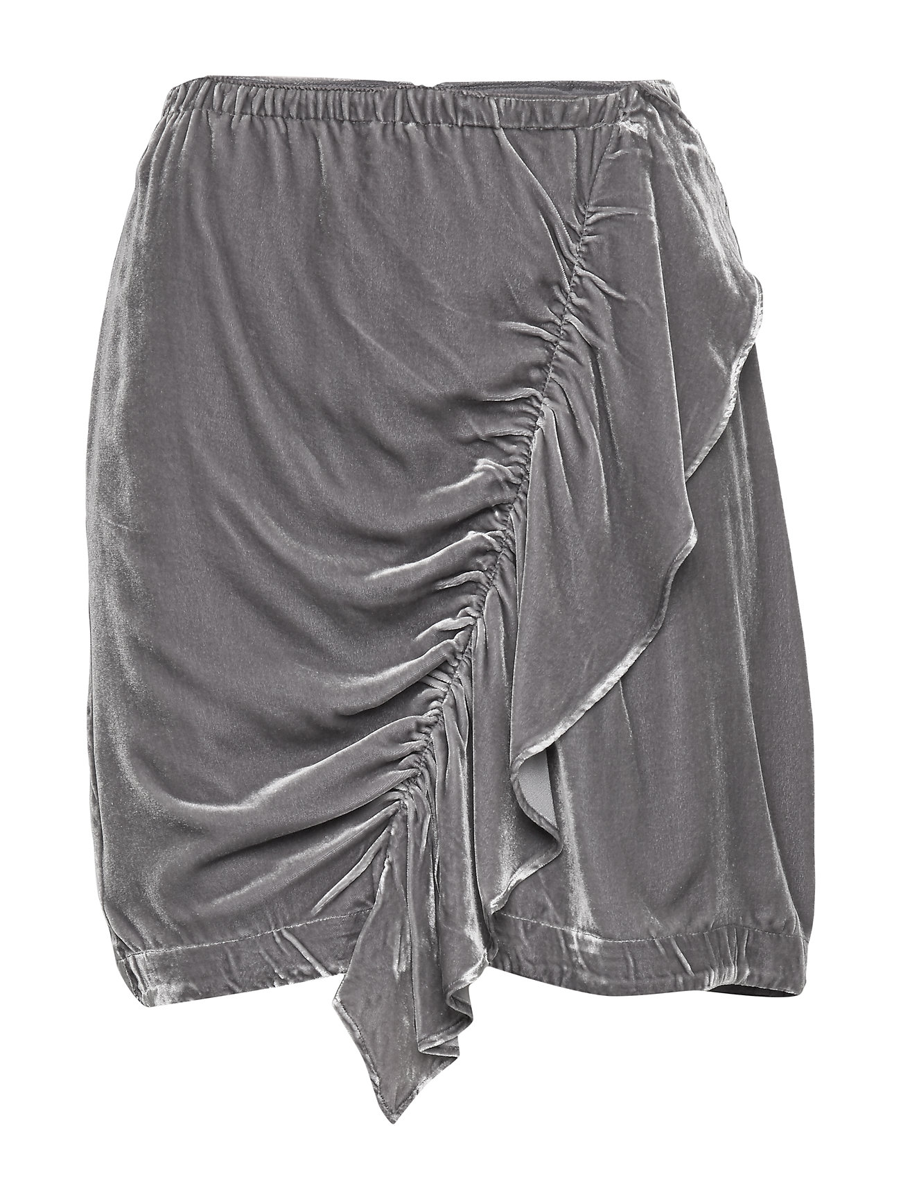 DESIGNERS, REMIX Short Velvet Skirt With Front Drape Kort Kjol Grå [Color: DARK GREY ][Sex: Women ][Sizes: 34,36,40 ]