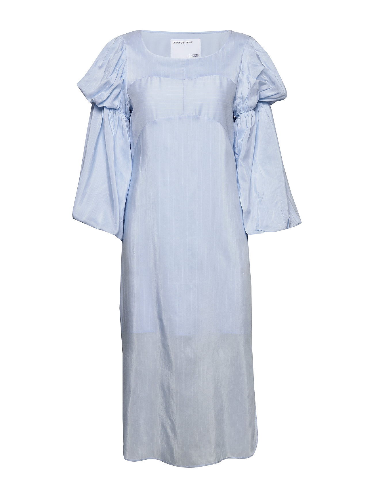 Straight Midi-Length Dress With Voluminous Sleeves Knælang Kjole Blue DESIGNERS, REMIX