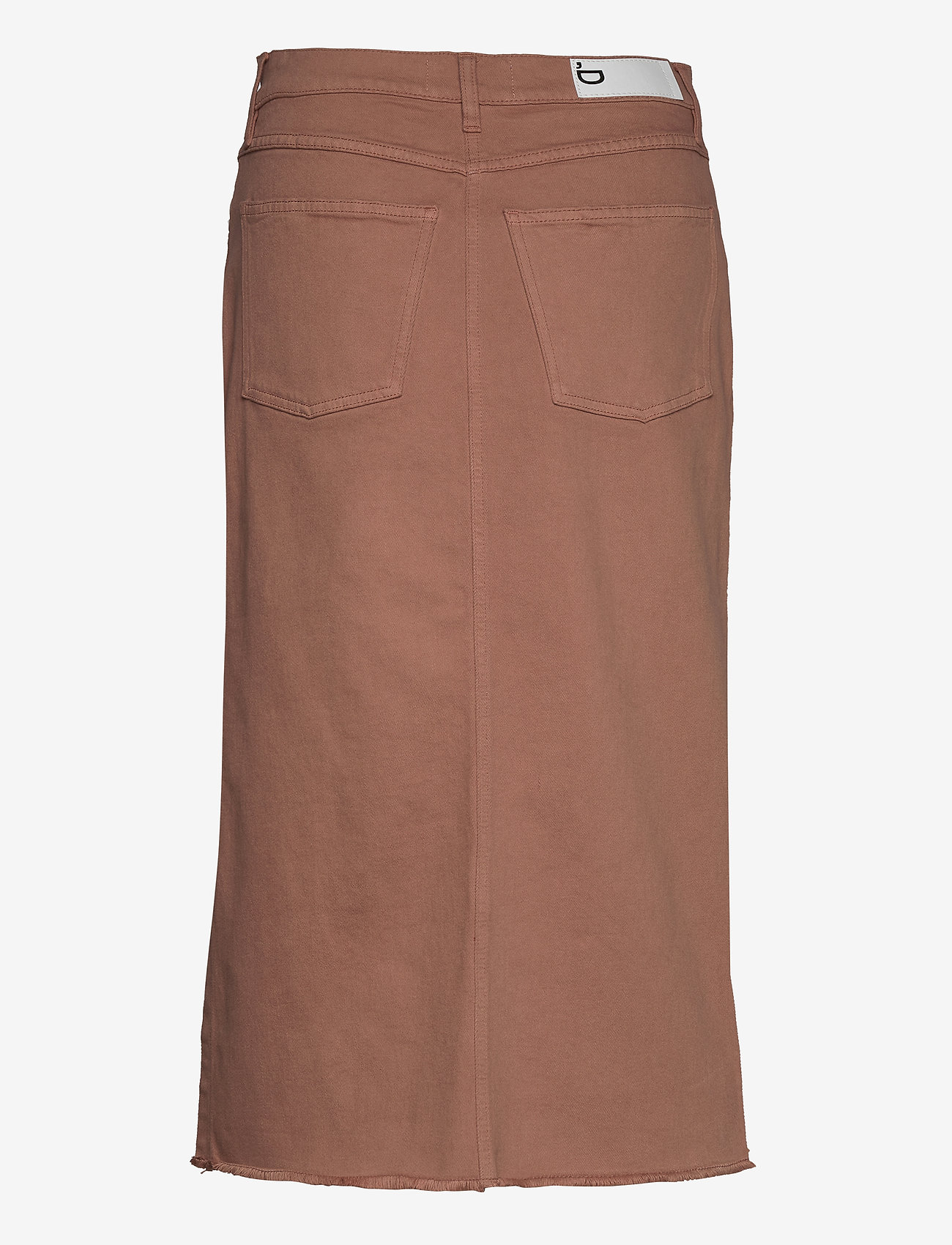DESIGNERS, REMIX - High waisted frayed denim midi skirt - midi kjolar - brown - 1