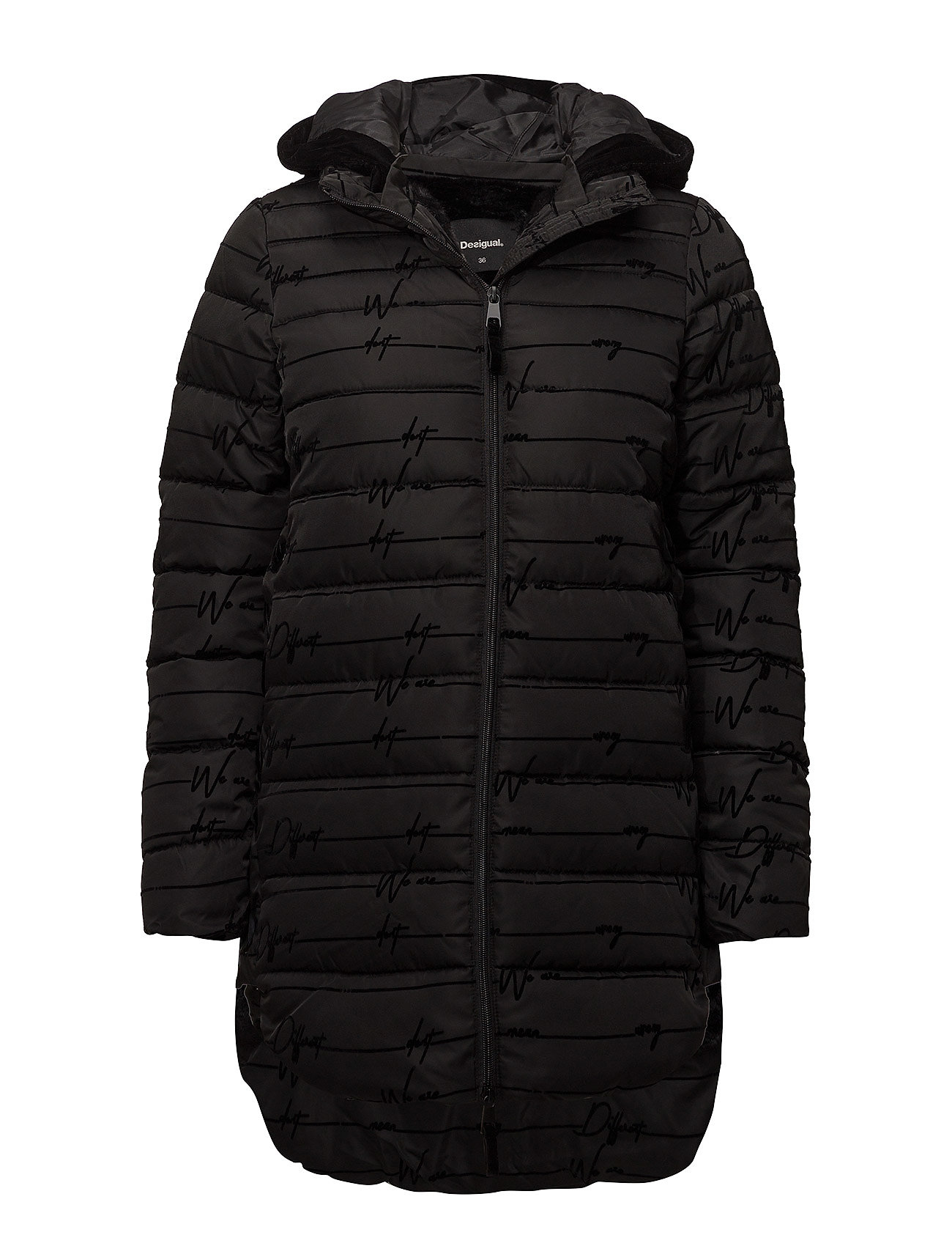 Padded Lucille Gevoerde Lange Jas Zwart Desigual desigual kopen in de aanbieding