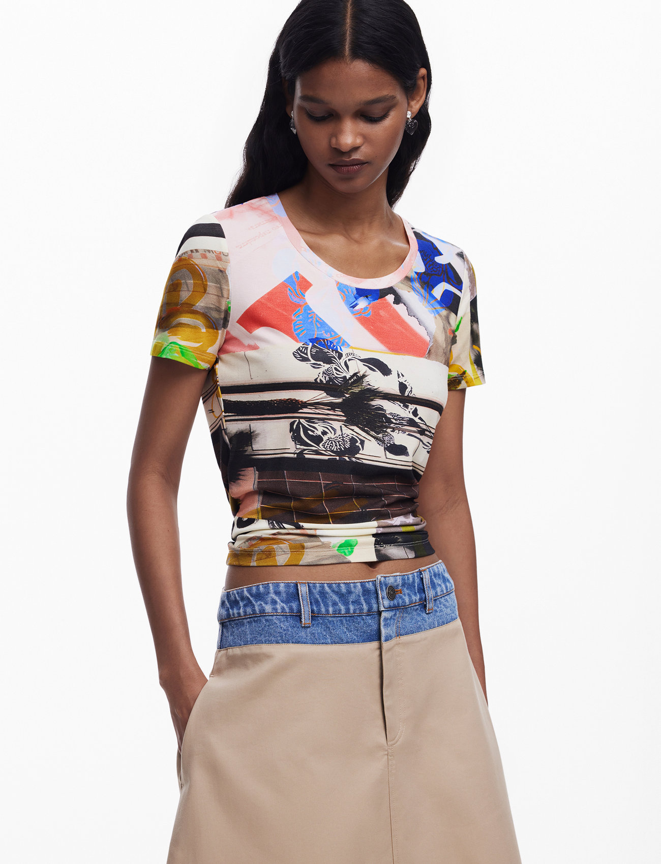 Desigual Collage, L, Multi/patterned, T-Shirts & Toppe > Kortærmede, Dame