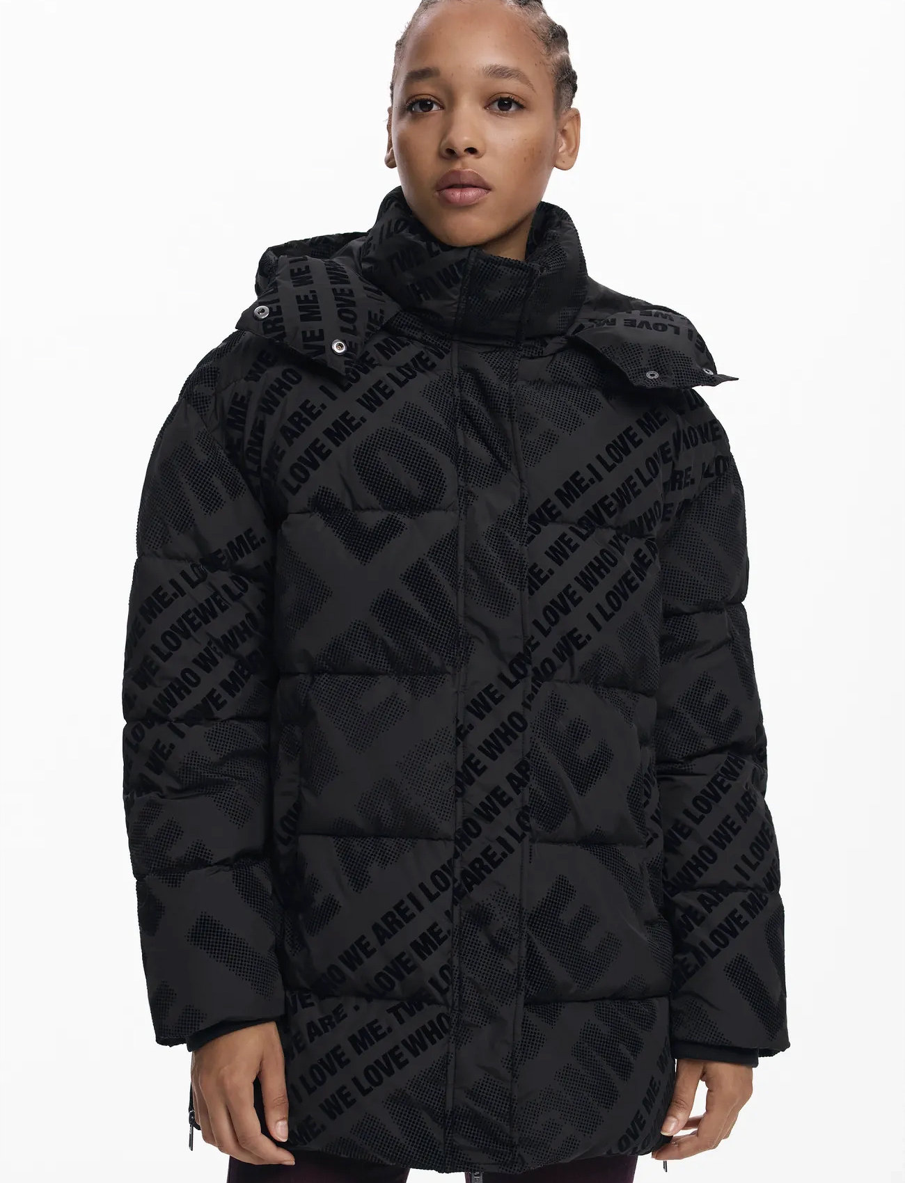 Desigual Padded Cadera Flock, L, Black, Frakker > Vatterede Frakker, Dame