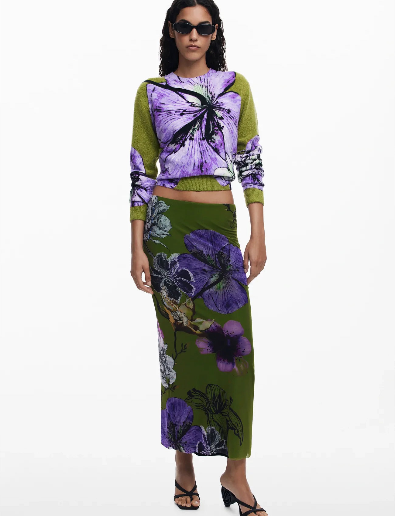 Desigual Tulleflower, XS, Green, Nederdele > Knælange Og Midi Nederdele, Dame