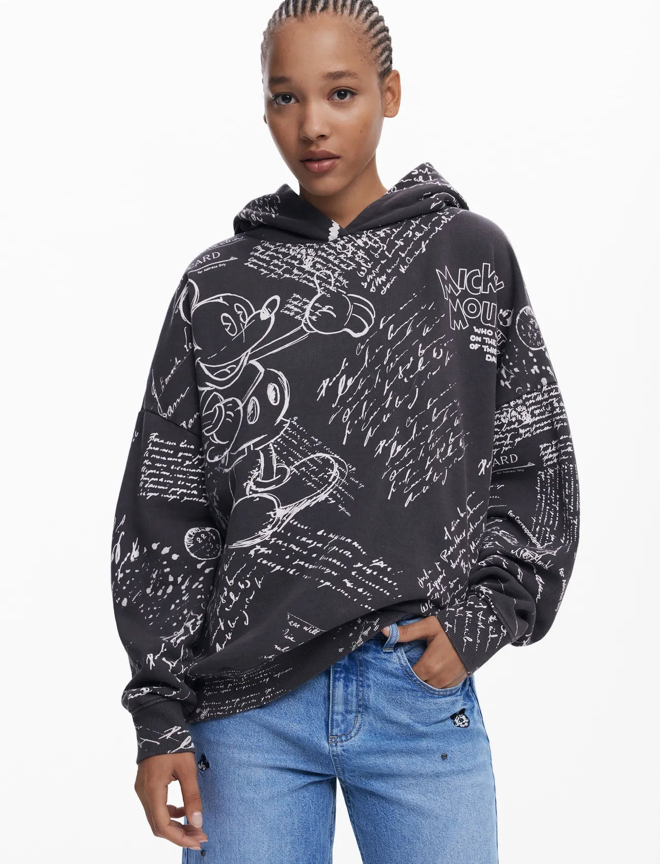 Desigual Letters Mickey, L, Black, Sweatshirts & Hættetrøjer > Hættetrøjer, Dame