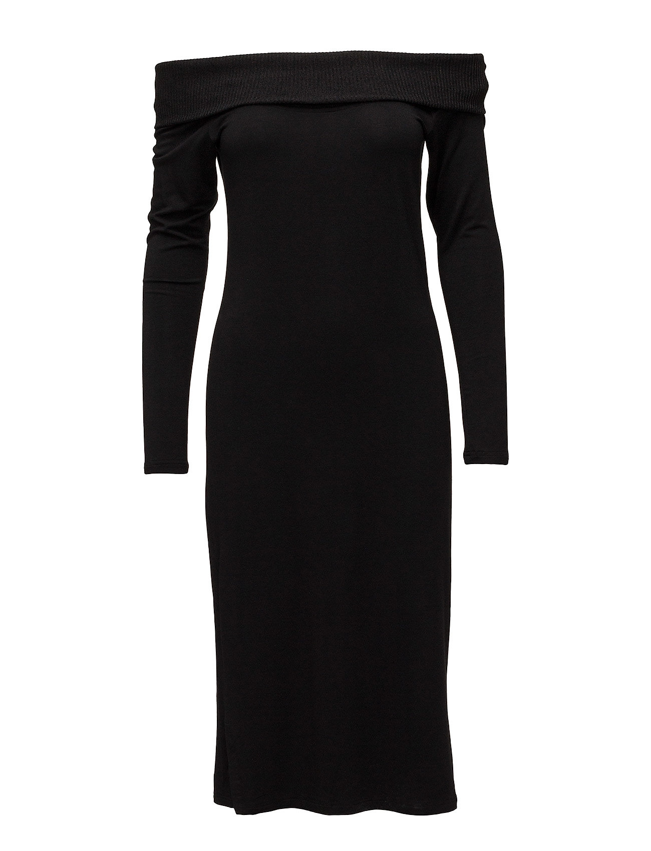 Rib Neck Dress Jurk Knielengte Zwart Diana Orving diana orving kopen in de aanbieding