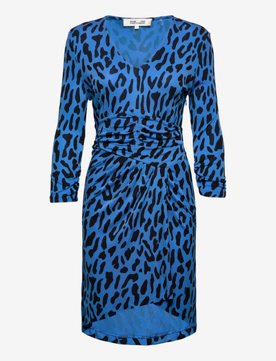 DAVID - sukienki koktajlowe - belmont leopard sky blue