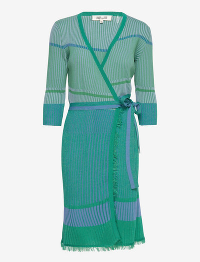 LYRIC - omlottklänningar - knit stripe cloud turquoise