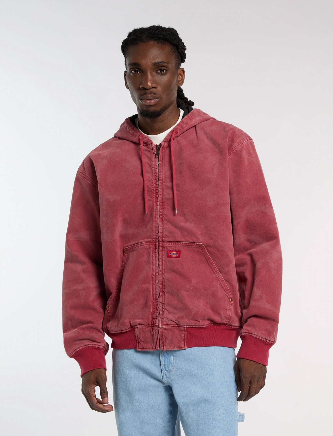 Dickies Lined Denim Hooded Bomber, M, Red, Denim > Lined Denim Jackets, Herre