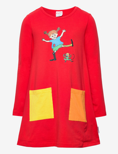 HAPPY PIPPI DRESS - long-sleeved casual dresses - red
