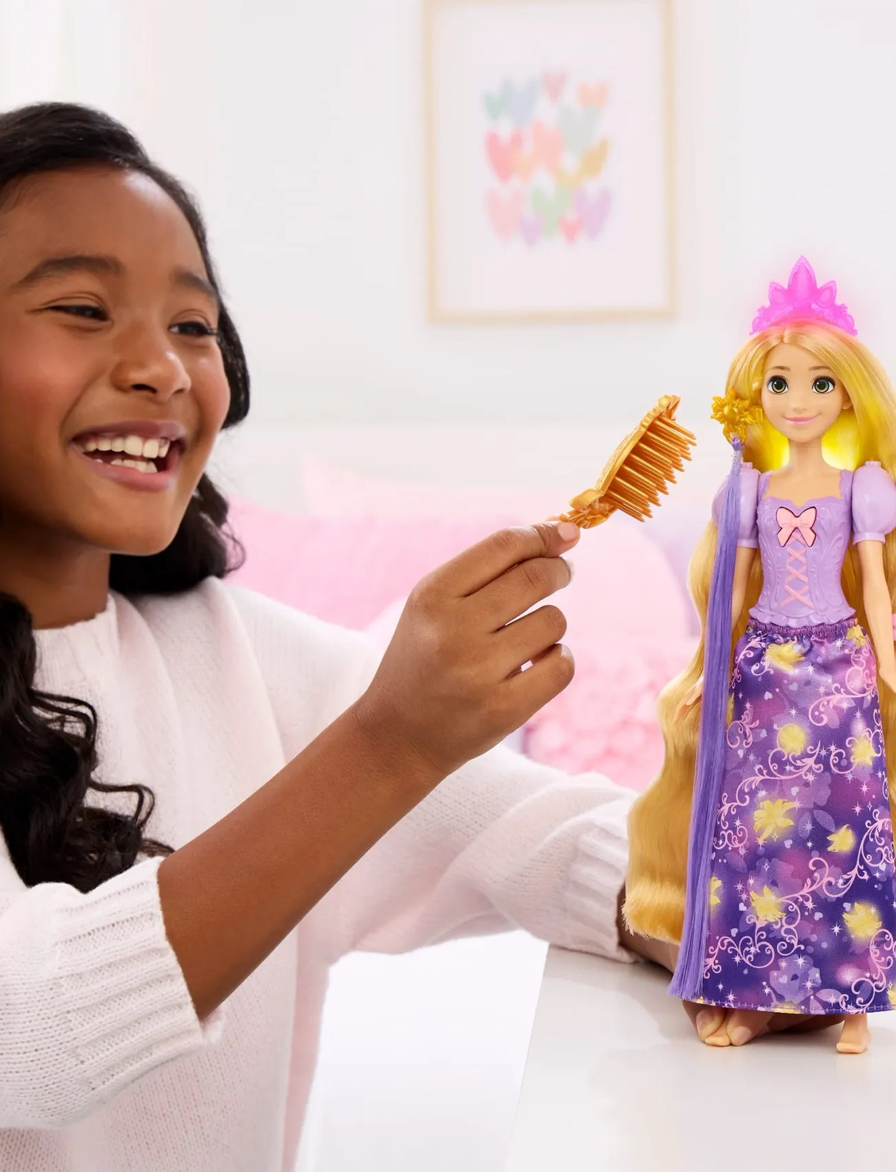 Disney Princess Disney Princess Light-Up Hair Rapunzel Fashion Doll W/ 5 Ways To Glow, Pascal Figure & 7 Accessories, One Size, Purple, Dukker Og Tilb