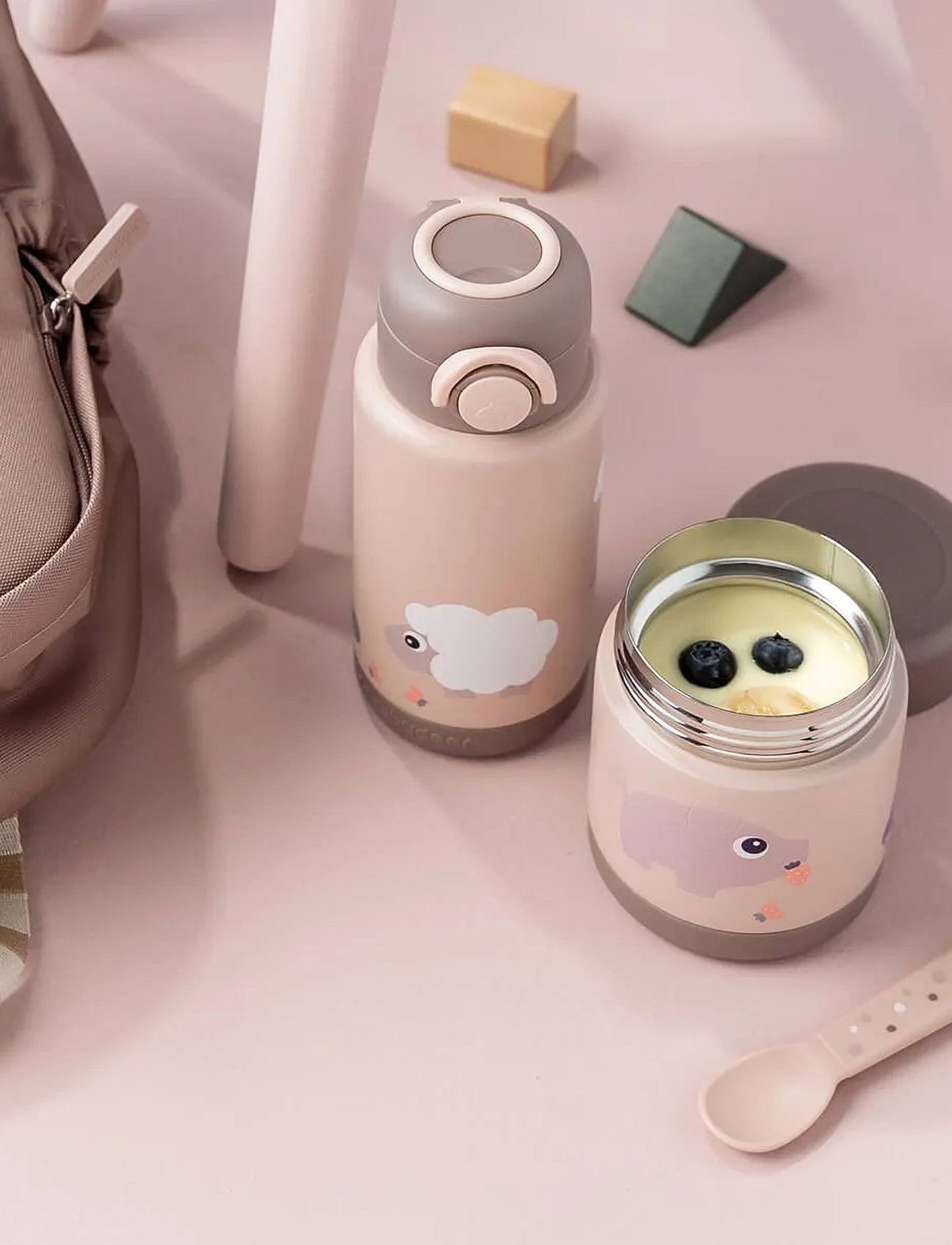 Done by Deer Insulated Food Jar Tiny Farm Powder 300 ml, Ø9X H 11 cm.300ml, Pink, Baby Feeding > Baby Food Containers, Børn