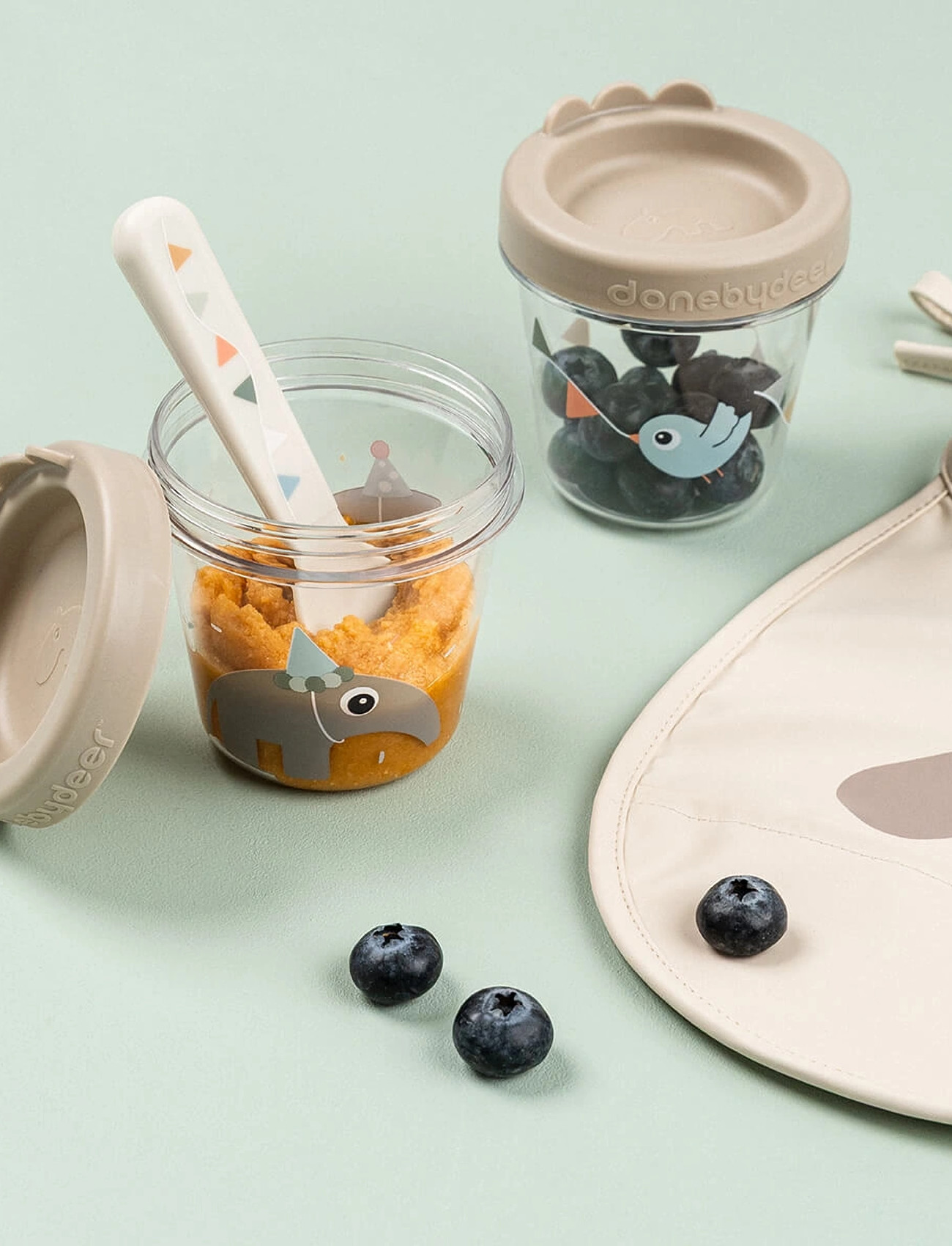 Done by Deer Baby Food Container 2-Pack Celebration Sand, Ø8X H 8 cm, Beige, Baby Feeding > Baby Food Containers, Børn
