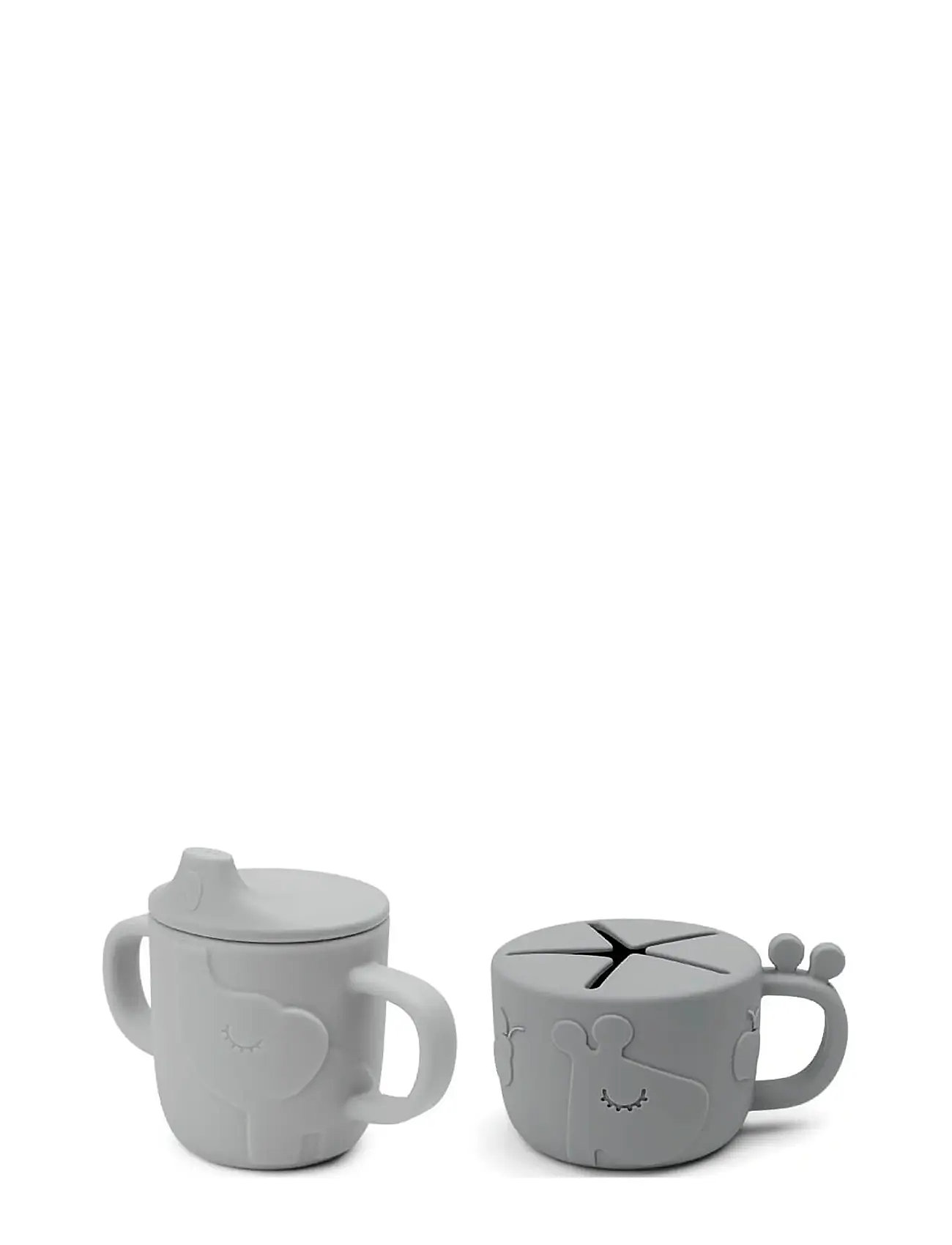 Done by Deer Peekaboo Tud/Snack Kop Sæt Deer Friends Grå, SPOUT CUP:Ø 6.5X H 9 cm.SNACK CUP:Ø 8X H 6.5 cm.SPOUT CUP:120ml.SNACK CUP:160ml, Grey, Fodri
