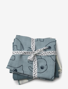 Burp cloth 3-pack Deer friends - kleden van mousseline - blue