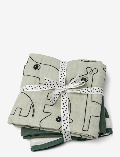 Burp cloth 3-pack - GOTS - Deer friends - muslins - green