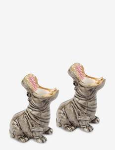 Hungry Hippos (2 pcs.) - Candle holders - candlesticks - grey