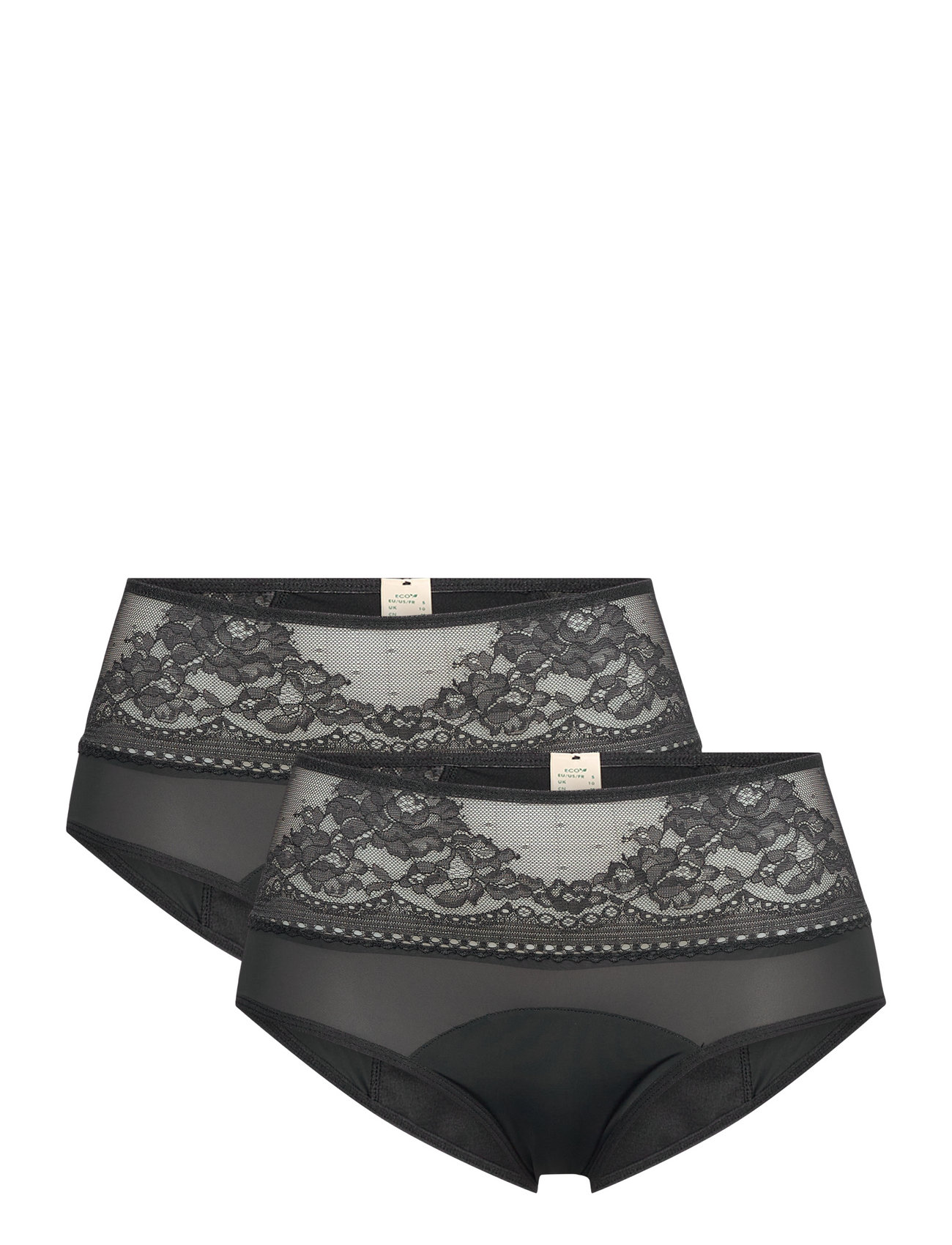 Eco Moon/Lace-2Pp Midi Lingerie Panties Period Panties Black Dorina