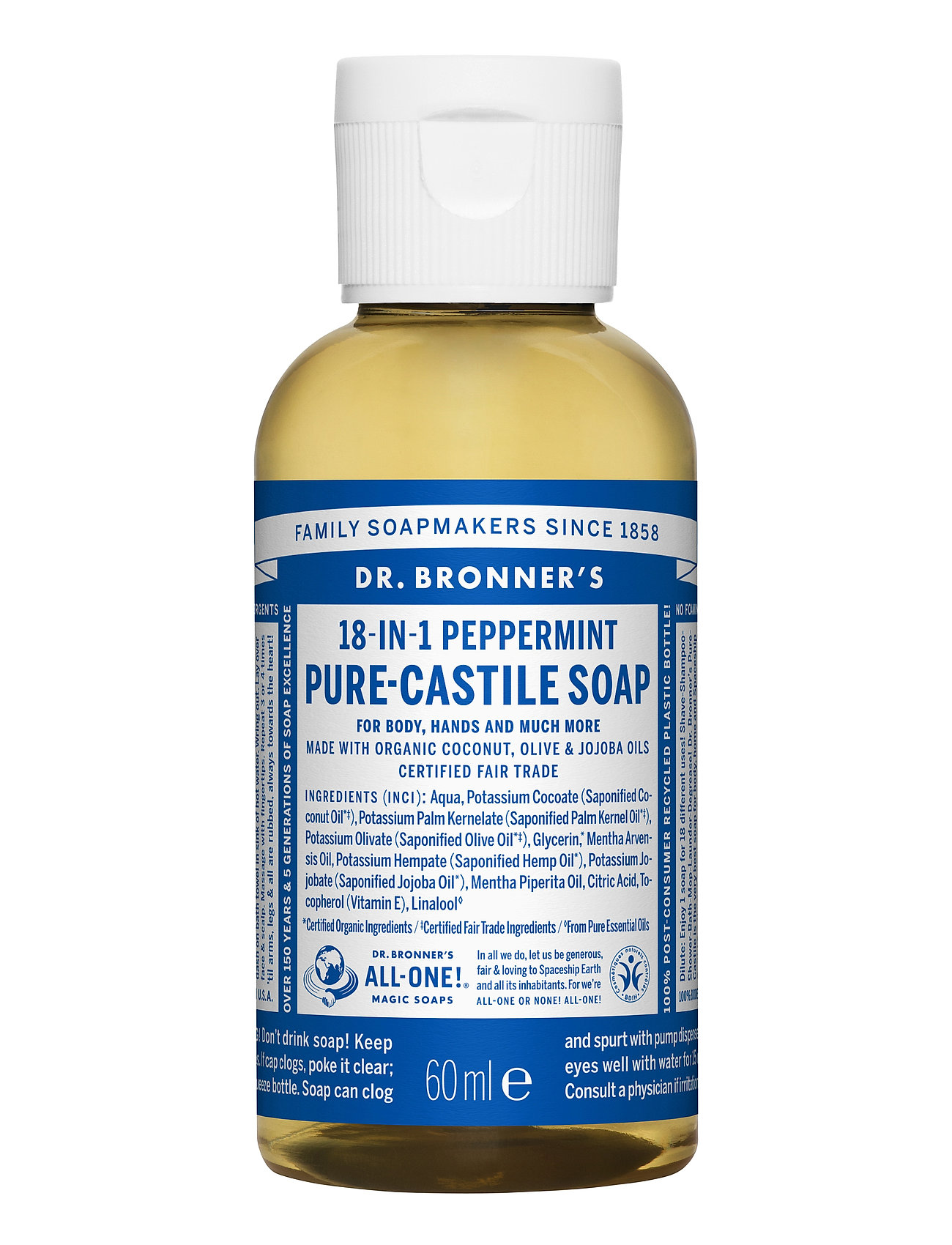 18-In-1 Castile Liquid Soap Peppermint Beauty Women Home Hand Soap Liquid Hand Soap Nude Dr. Bronner’s